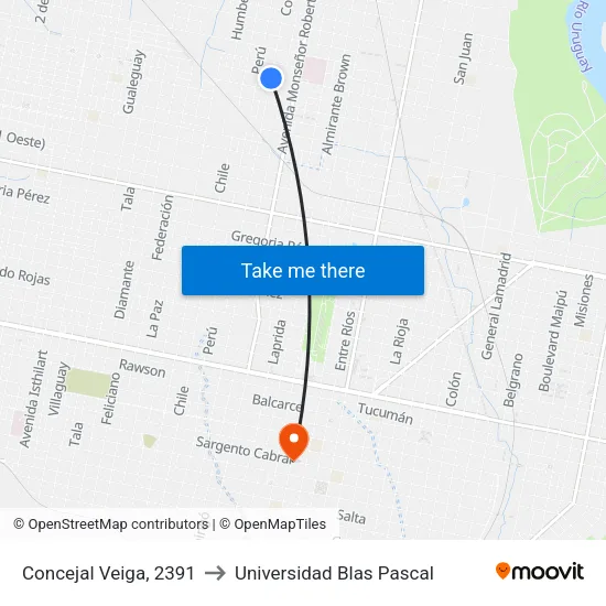 Concejal Veiga, 2391 to Universidad Blas Pascal map