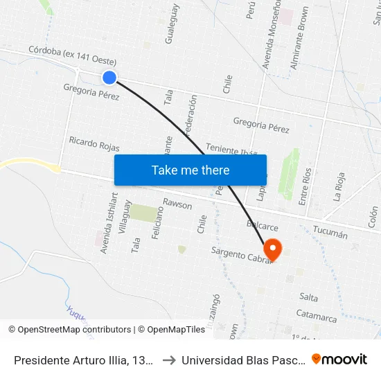 Presidente Arturo Illia, 1325 to Universidad Blas Pascal map
