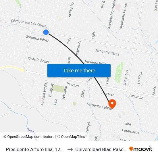 Presidente Arturo Illia, 1275 to Universidad Blas Pascal map