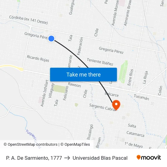 P. A. De Sarmiento, 1777 to Universidad Blas Pascal map