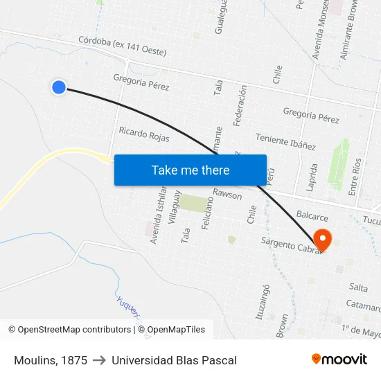Moulins, 1875 to Universidad Blas Pascal map