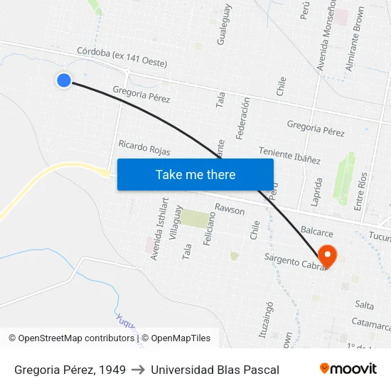 Gregoria Pérez, 1949 to Universidad Blas Pascal map