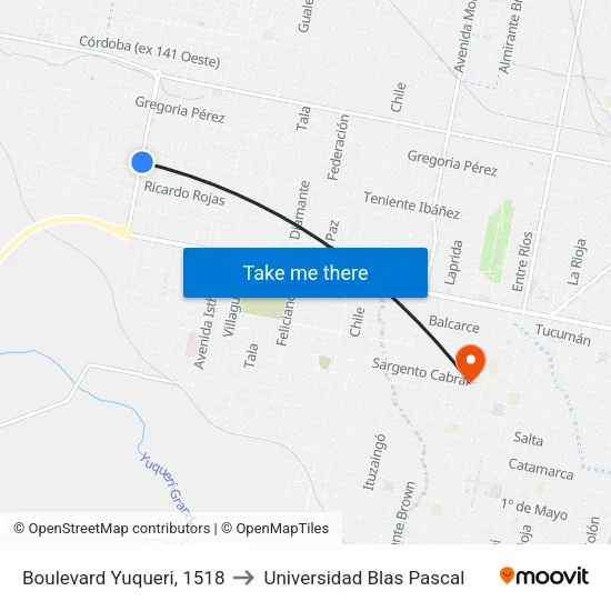 Boulevard Yuqueri, 1518 to Universidad Blas Pascal map