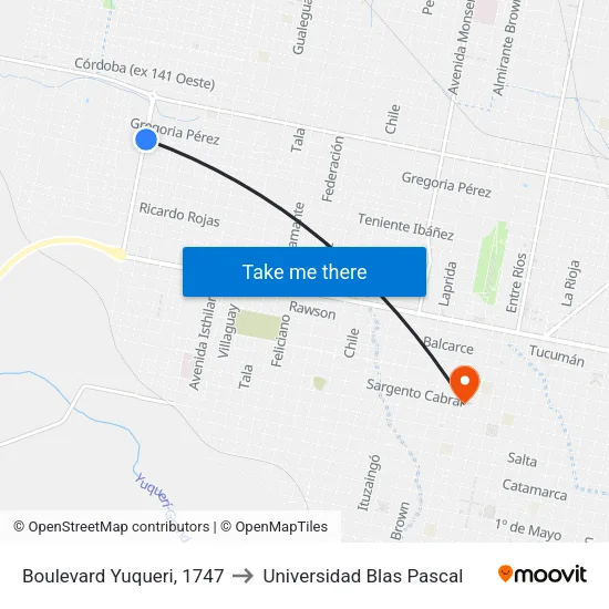 Boulevard Yuqueri, 1747 to Universidad Blas Pascal map