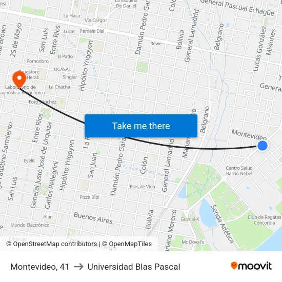 Montevideo, 41 to Universidad Blas Pascal map