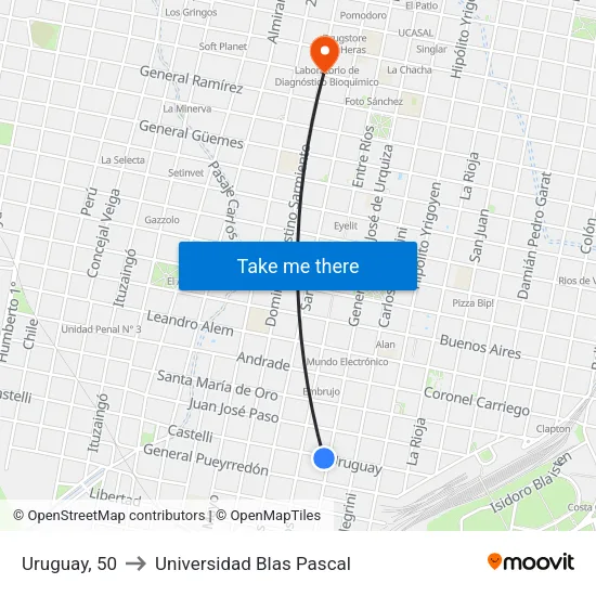 Uruguay, 50 to Universidad Blas Pascal map