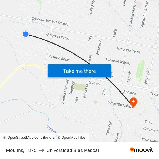 Moulins, 1875 to Universidad Blas Pascal map