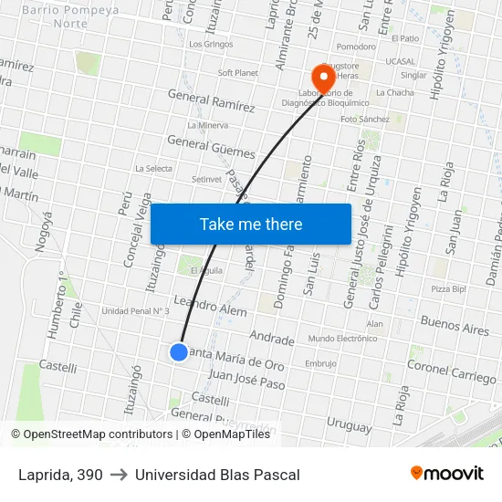 Laprida, 390 to Universidad Blas Pascal map