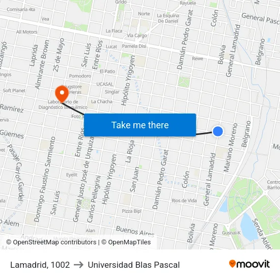 Lamadrid, 1002 to Universidad Blas Pascal map