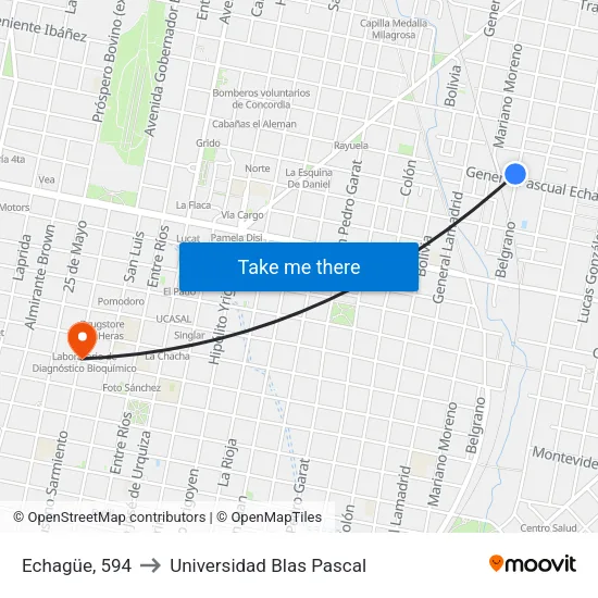 Echagüe, 594 to Universidad Blas Pascal map