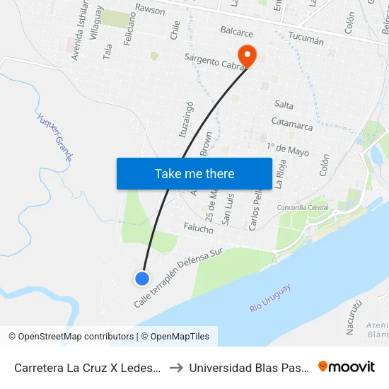 Carretera La Cruz X Ledesma to Universidad Blas Pascal map