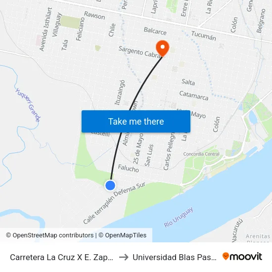 Carretera La Cruz X E. Zapata to Universidad Blas Pascal map