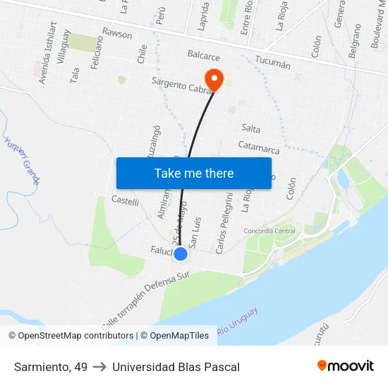 Sarmiento, 49 to Universidad Blas Pascal map