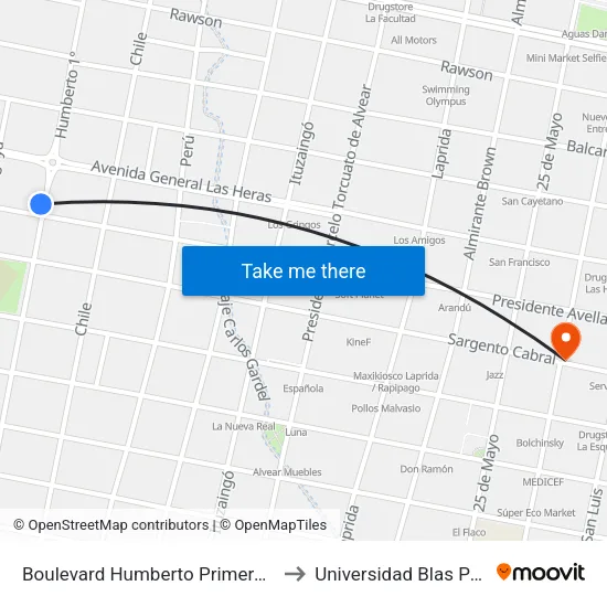 Boulevard Humberto Primero, 1069 to Universidad Blas Pascal map