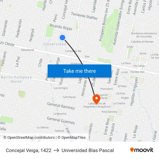 Concejal Veiga, 1422 to Universidad Blas Pascal map
