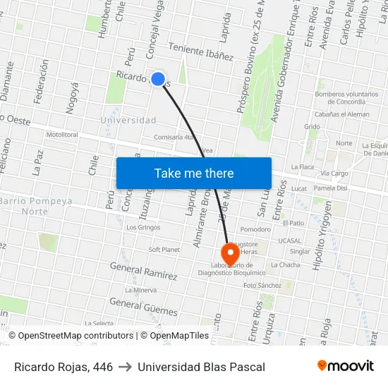 Ricardo Rojas, 446 to Universidad Blas Pascal map