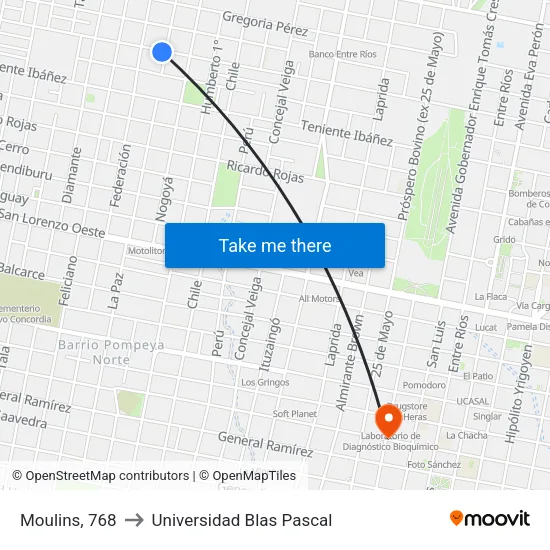 Moulins, 768 to Universidad Blas Pascal map