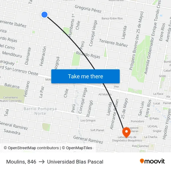 Moulins, 846 to Universidad Blas Pascal map