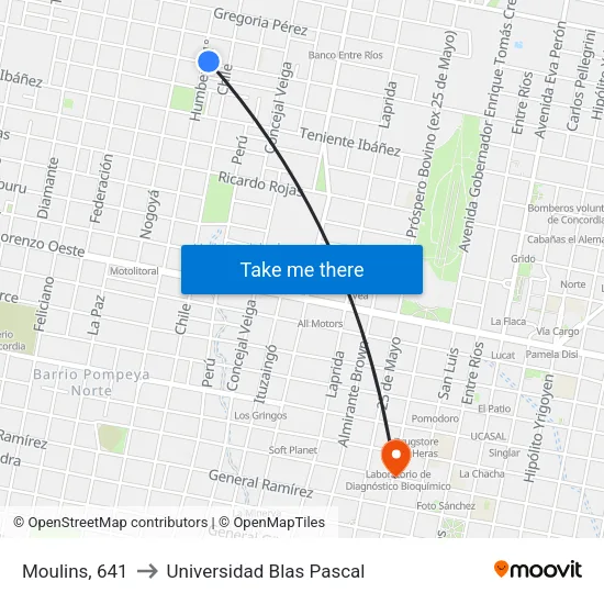 Moulins, 641 to Universidad Blas Pascal map