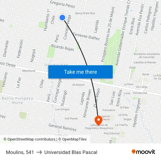 Moulins, 541 to Universidad Blas Pascal map