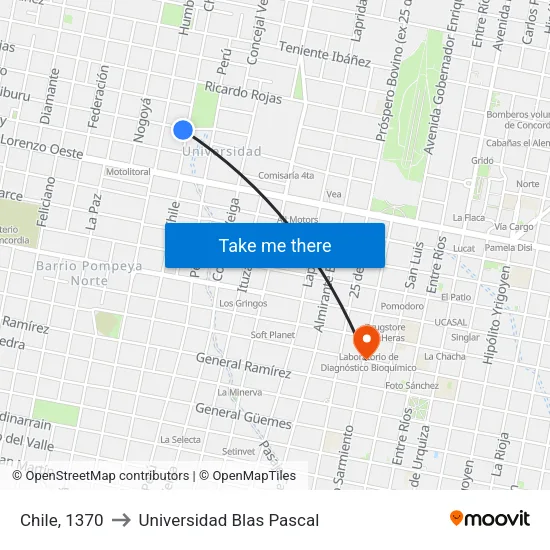 Chile, 1370 to Universidad Blas Pascal map