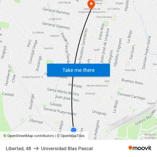 Libertad, 48 to Universidad Blas Pascal map