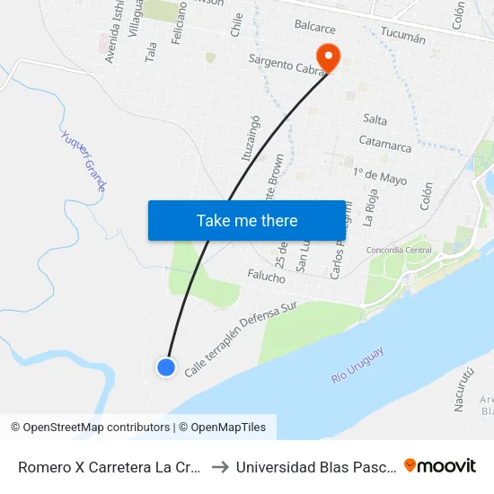Romero X Carretera La Cruz to Universidad Blas Pascal map