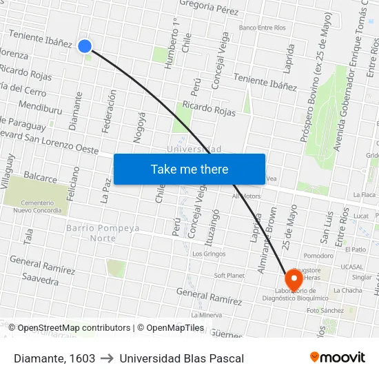 Diamante, 1603 to Universidad Blas Pascal map
