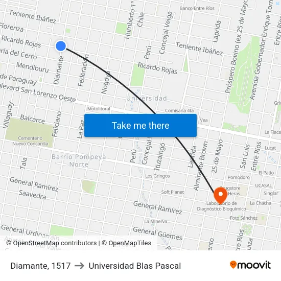 Diamante, 1517 to Universidad Blas Pascal map