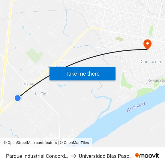 Parque Industrial Concordia to Universidad Blas Pascal map