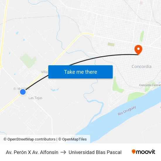 Av. Perón X Av. Alfonsín to Universidad Blas Pascal map