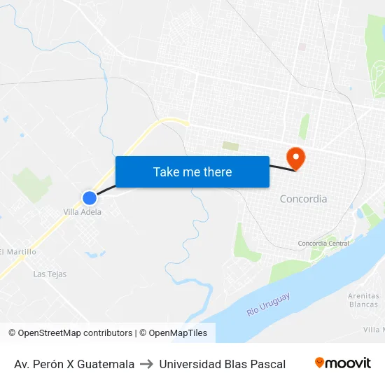 Av. Perón X Guatemala to Universidad Blas Pascal map