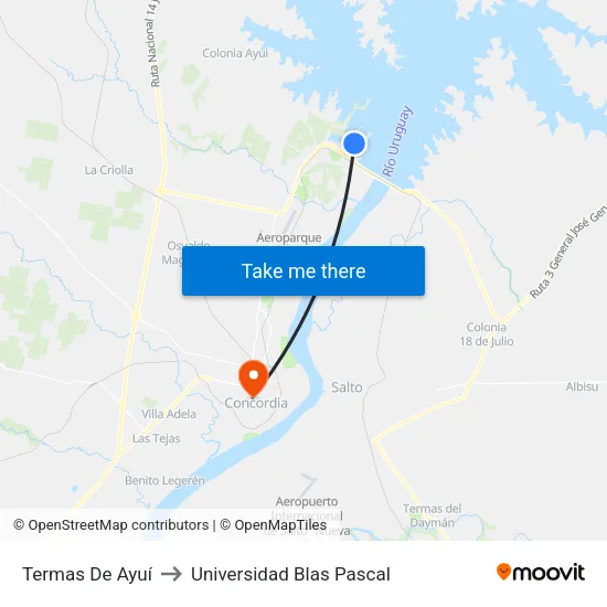 Termas De Ayuí to Universidad Blas Pascal map