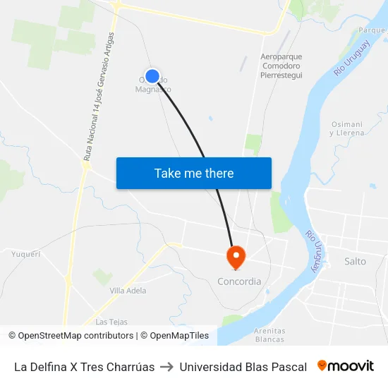 La Delfina X Tres Charrúas to Universidad Blas Pascal map