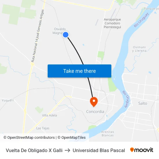 Vuelta De Obligado X Galli to Universidad Blas Pascal map