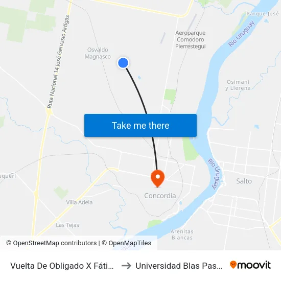 Vuelta De Obligado X Fátima to Universidad Blas Pascal map
