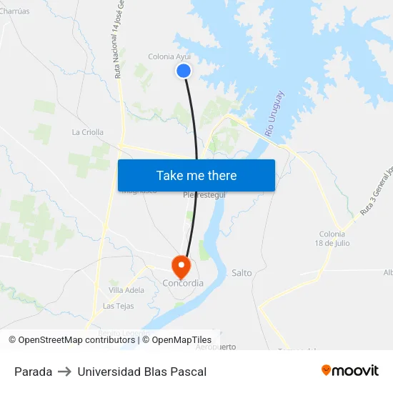 Parada to Universidad Blas Pascal map
