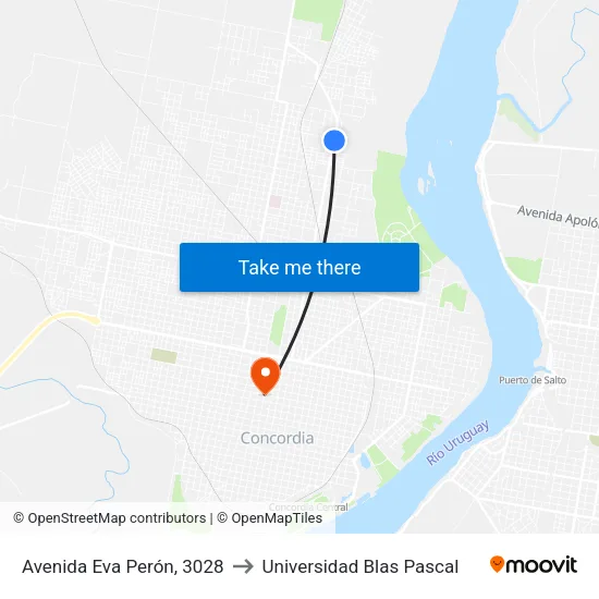 Avenida Eva Perón, 3028 to Universidad Blas Pascal map