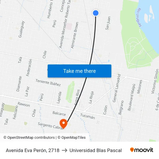Avenida Eva Perón, 2718 to Universidad Blas Pascal map