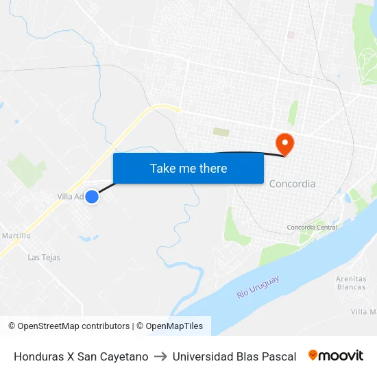 Honduras X San Cayetano to Universidad Blas Pascal map
