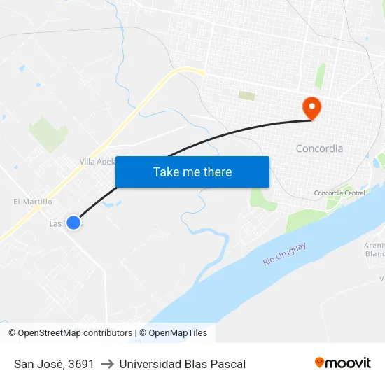 San José, 3691 to Universidad Blas Pascal map