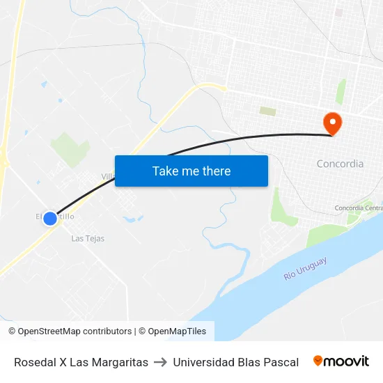 Rosedal X Las Margaritas to Universidad Blas Pascal map
