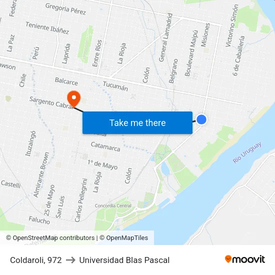 Coldaroli, 972 to Universidad Blas Pascal map