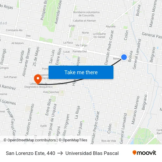 San Lorenzo Este, 440 to Universidad Blas Pascal map