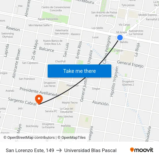 San Lorenzo Este, 149 to Universidad Blas Pascal map