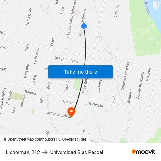 Lieberman, 212 to Universidad Blas Pascal map