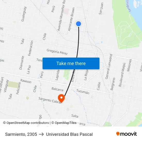 Sarmiento, 2305 to Universidad Blas Pascal map