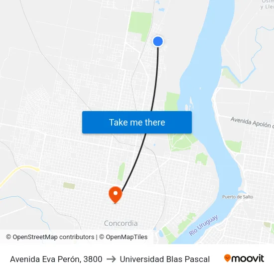 Avenida Eva Perón, 3800 to Universidad Blas Pascal map