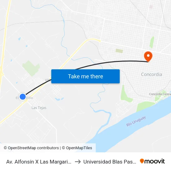 Av. Alfonsín X Las Margaritas to Universidad Blas Pascal map