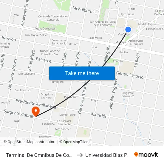 Terminal De Omnibus De Concordia to Universidad Blas Pascal map
